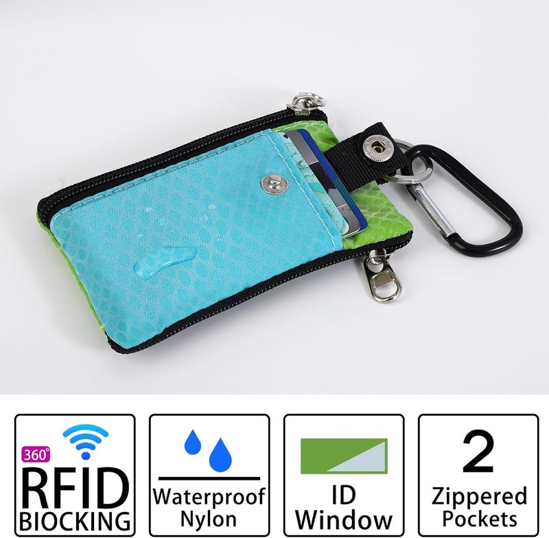 MASAPHIL MASAPHlL Small Lanyard Wallet for Women/Men with RFID Blocking ID Card Wallet, Minimalist Nylon Zipper Pouch, Travel Neck Wallet with Keychain, ID Window for Card,Coin,Cash (PowderBlue+EmeraldGreen) - Image 4